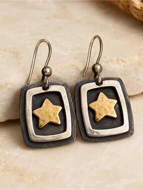 Vintage JR Mexico Modernist Mixed-Metal Star Earrings ✨